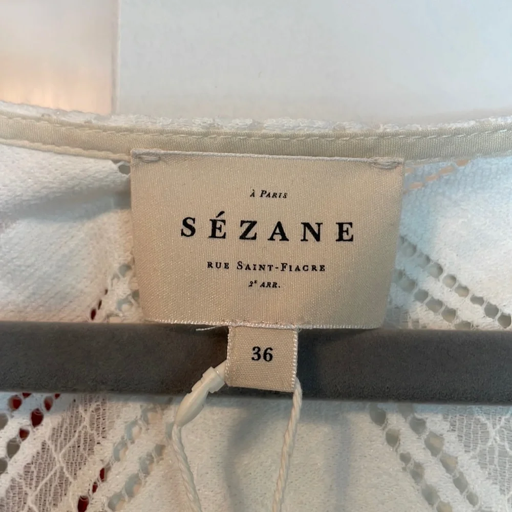 Sezane White Eyelet V-Neck Blouse - Picture 6 of 6